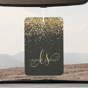 Gold Glitter Glam Monogram Name Car Air Freshener