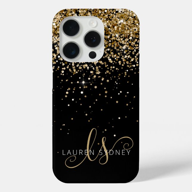 Gold Glitter Glam Monogram Name Case-Mate iPhone Case (Back)