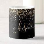 Gold Glitter Glam Monogram Name Coffee Mug<br><div class="desc">Glam Gold Glitter Elegant Monogram Coffee Mug. Easily personalise this trendy chic planner design featuring elegant gold sparkling glitter on a black background. The design features your handwritten script monogram with pretty swirls and name.</div>
