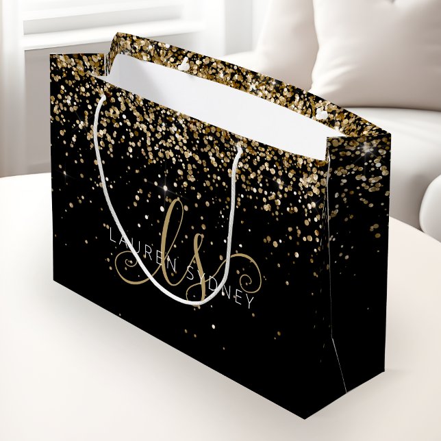 Gold Glitter Glam Monogram Name Large Gift Bag (Creator Uploaded)
