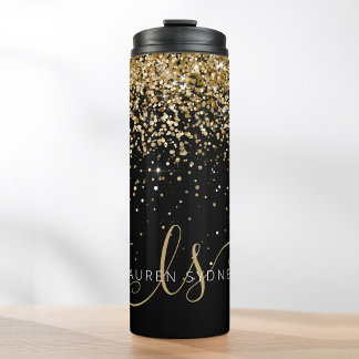 Gold Glitter Glam Monogram Name Thermal Tumbler