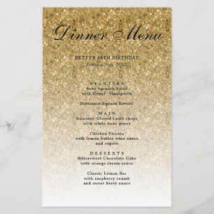 Gold Glitter Glam Party Paper Menu