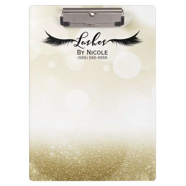 Gold Glitter Glam Sparkle Lashes Personalised Clipboard (Front)