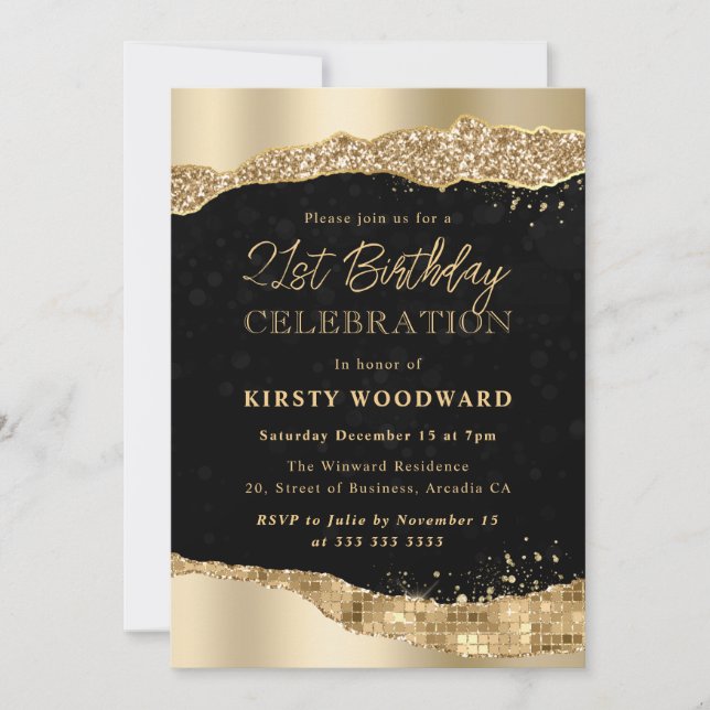 Gold Glitter Glam Tears Edges 21st Birthday Invitation (Front)