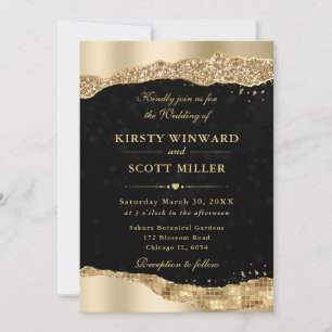 Gold Glitter Glam Tears Edges Bokeh Wedding Invitation