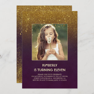 Gold Glitter Glam Vintage Photo Birthday Invitation