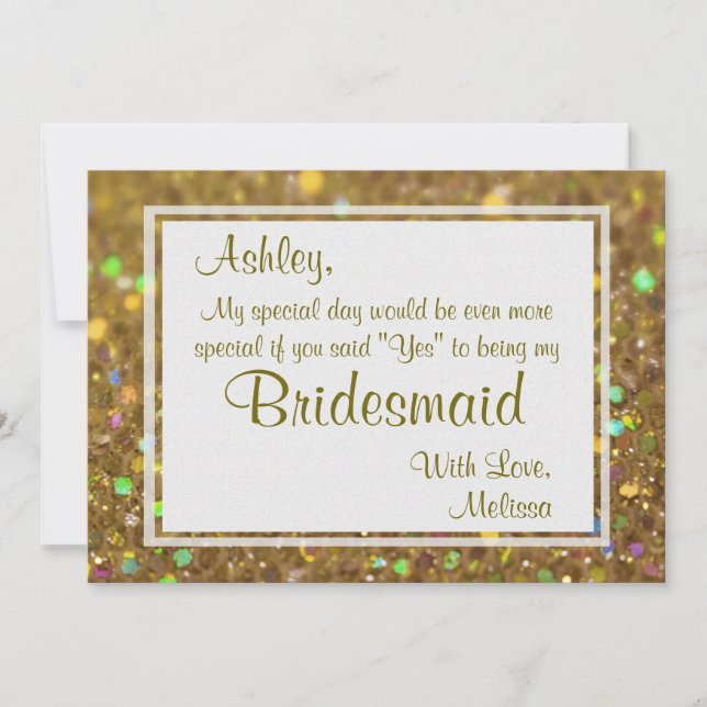Gold Glitter Glam Will You Be My Bridesmaid Invitation (Front)