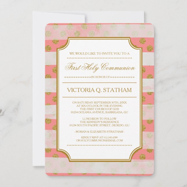 Gold Glitter Glamour First Holy Communion Invites (Front)