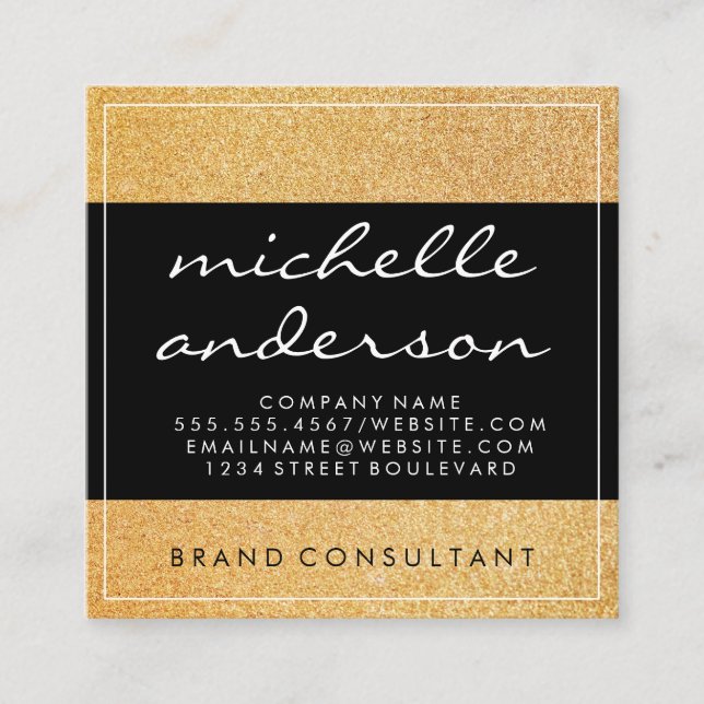 Gold Glitter Glamour Square Business Card (Front)