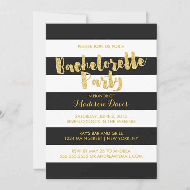 Gold Glitter Glamourous Bachelorette Party Invites (Front)