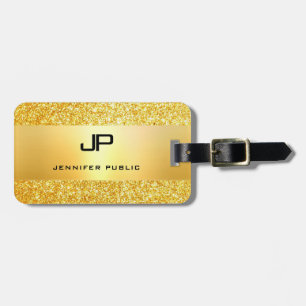 Gold Glitter Glamourous Modern Monogrammed Templat Luggage Tag