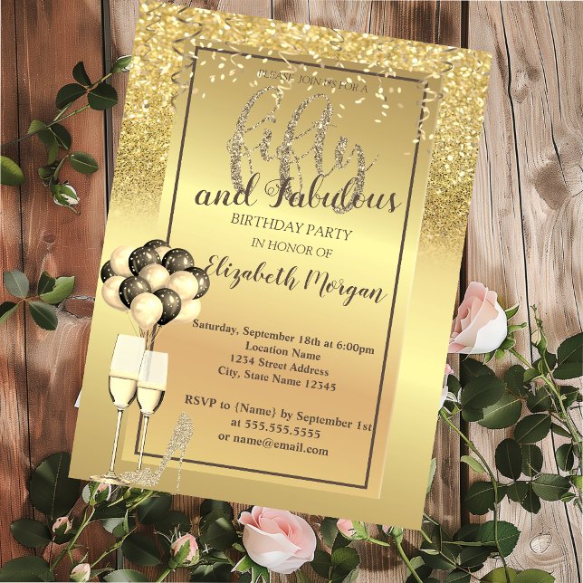 Gold Glitter Glass,Balloons 50th Birthday Party Invitation (Creator Uploaded)