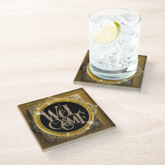gold glitter glass coaster