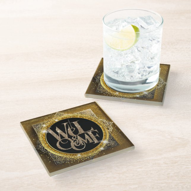 gold glitter glass coaster (Angled)