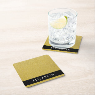 Gold Glitter, Glitter Background, Your Name Square Paper Coaster