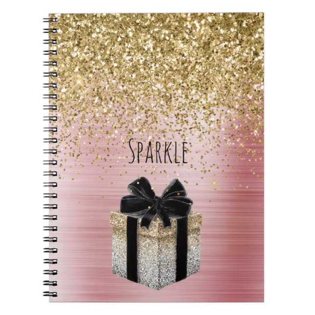 Gold Glitter Gold Gift Black Bow Notebook (Front)