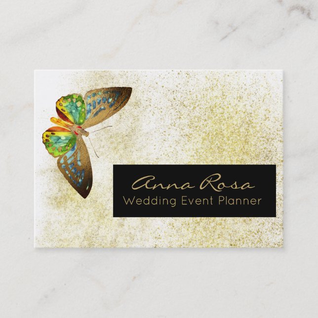 *~* Gold Glitter Gold Gilded Butterfly Watercolor Business Card (Front)