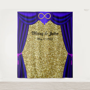 Gold Glitter Gold Infinity Blue Curtain Backdrop Tapestry