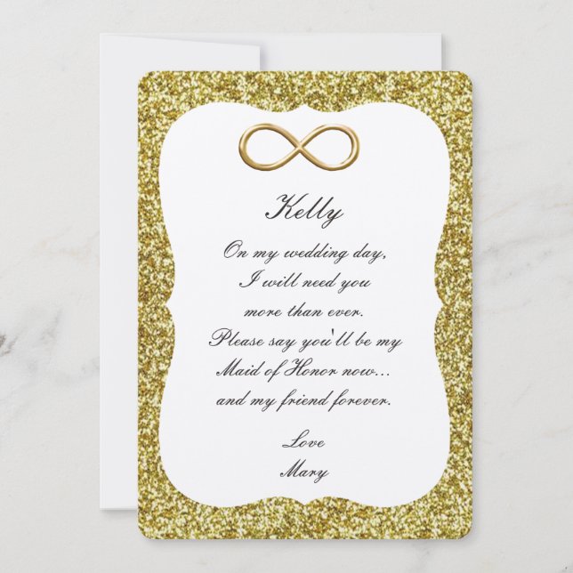 Gold Glitter Gold Infinity Maid Of Honour Card (Front)
