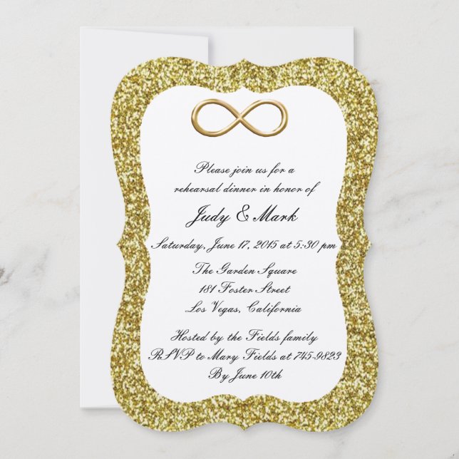 Gold Glitter Gold Infinity Rehearsal Dinner Invite (Front)
