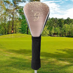 Gold Glitter, Gold Monogram, Black Script Name Golf Head Cover<br><div class="desc">A trendy design of faux brushed rose gold metal background and gold glitter with gold monogram and black script name.</div>