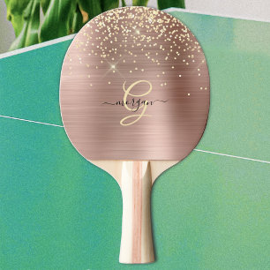 Gold Glitter, Gold Monogram, Black Script Name Ping Pong Paddle