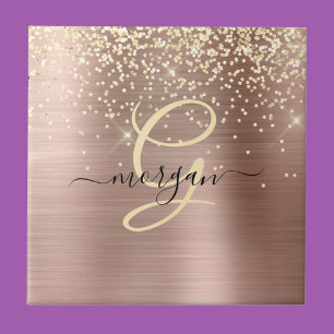 Gold Glitter, Gold Monogram, Black Script Name Tile