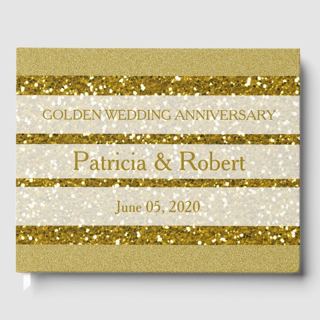 Gold Glitter Golden Wedding Anniversary Guest Book (Front)