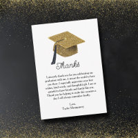 Gold Glitter Grad Cap Graduation Thank You