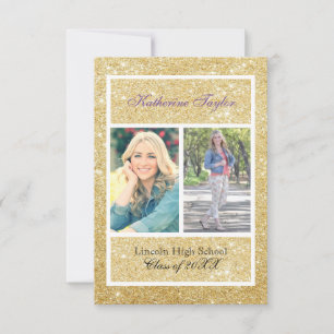 Gold Glitter Graduation Announcement 2 Photos 3x5