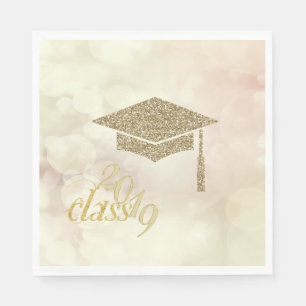 Gold Glitter Graduation Cap,Bokeh, Class 2019 Napkin