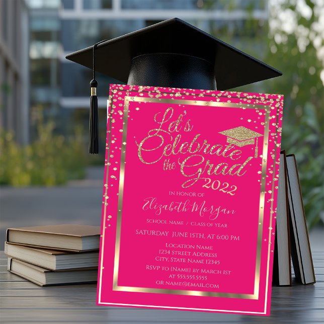 Gold Glitter Graduation Cap Diamonds Graduation    Invitation (Creator Uploaded)