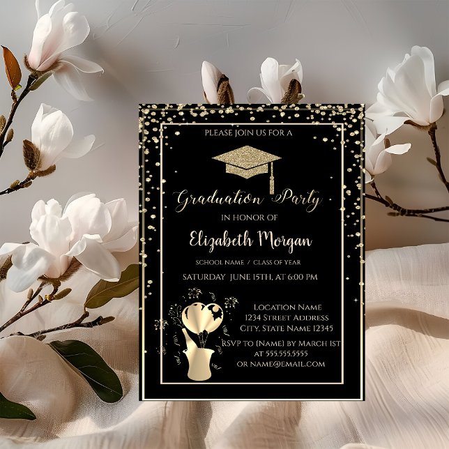 Gold Glitter Graduation Cap Frame Graduation Party Invitation (Creator Uploaded)