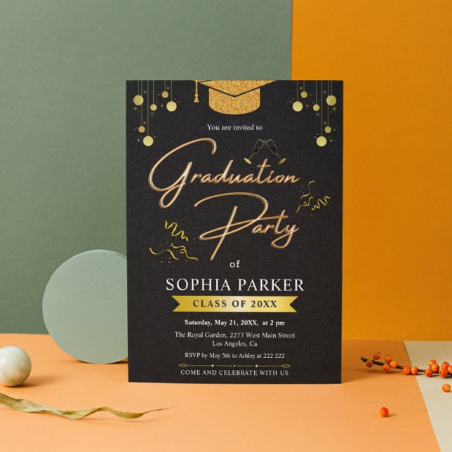 Gold Glitter Graduation Cap Graduation  Invitation (Creator Uploaded)