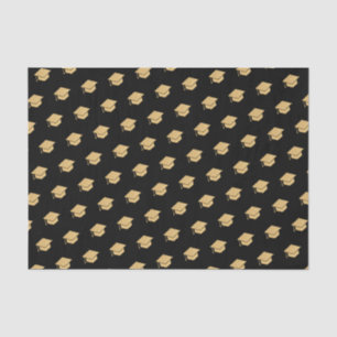 Gold Glitter Graduation Cap Pattern Black Tissue Paper