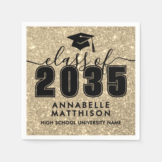 Gold Glitter Graduation Napkin (Front)
