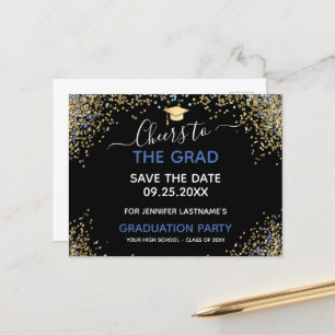 Gold Glitter Graduation Party Save the Date Postcard