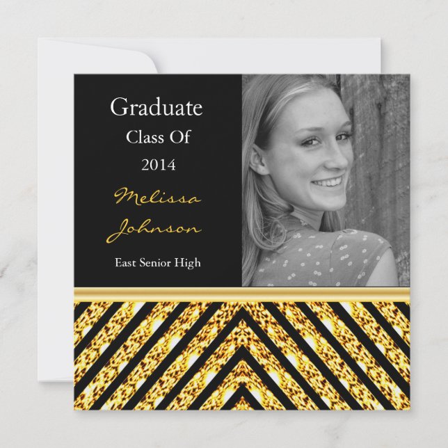 Gold Glitter Graduation Photo Invitation (Front)