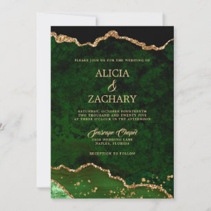 Gold Glitter Green Agate Wedding Invitation