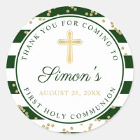 Gold Glitter Green Striped First Holy Communion