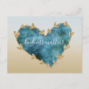 Gold Glitter Green Teal Aqua Blue Earth Heart Postcard