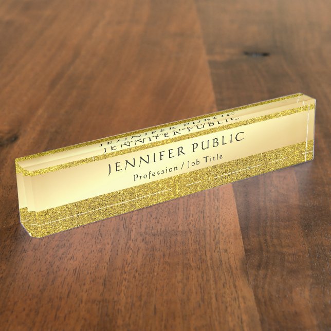 Gold Glitter Handwriting Name Elegant Template Nameplate (Side)