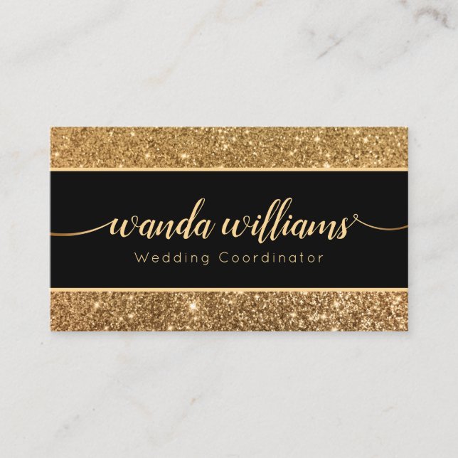 Gold Glitter Handwritten Calligraphy Business Card (Front)