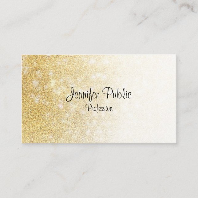 Gold Glitter Handwritten Script Elegant Modern Business Card (Front)