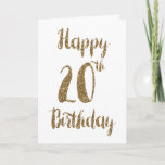 Gold Glitter Happy 20th Birthday Card<br><div class="desc">Gold glitter 20th birthday card for granddaughter, daughter, niece etc. The front features a gold glitter typography design and the inside card message can be personalised if wanted. Please note there is not actual glitter on this product but a design effect. This glitter twentieth birthday card would make a great...</div>