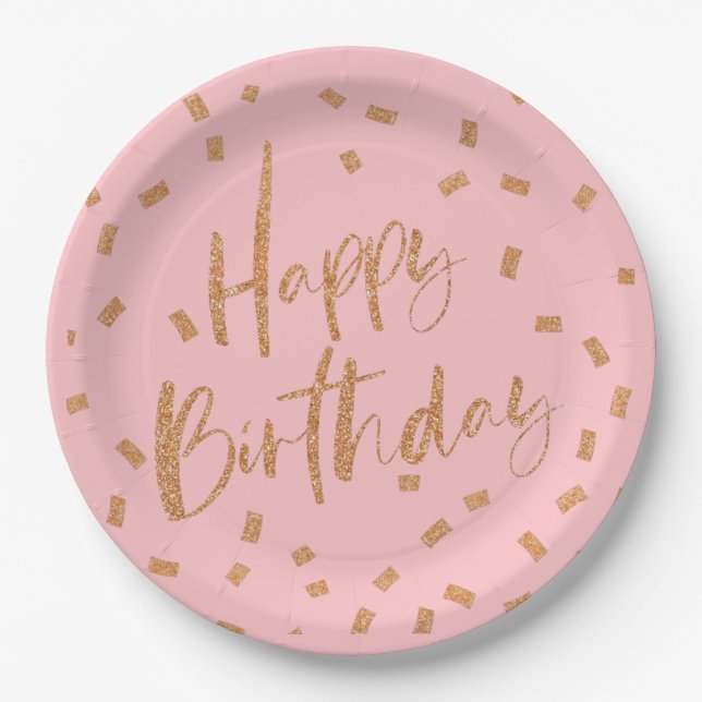 Gold Glitter Happy Birthday Paper Plate (Front)