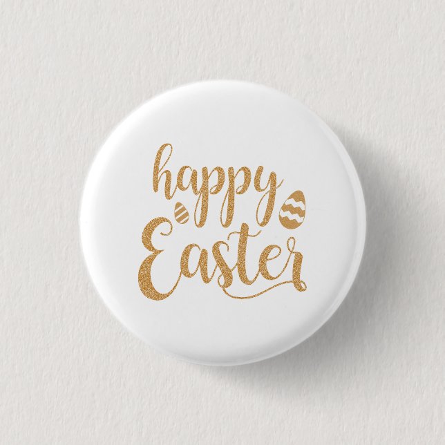 Gold Glitter Happy Easter Egg  3 Cm Round Badge (Front)