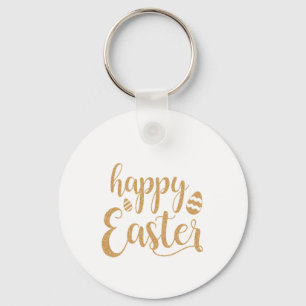 Gold Glitter Happy Easter Egg Key Ring