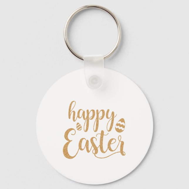 Gold Glitter Happy Easter Egg  Key Ring (Front)