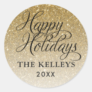 Gold Glitter Happy Holidays Gift Tag